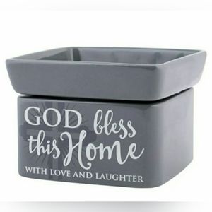 God Bless This Home Grey Stoneware Electric 2- in- 1 Candle Jar/Wax Melt Warmer